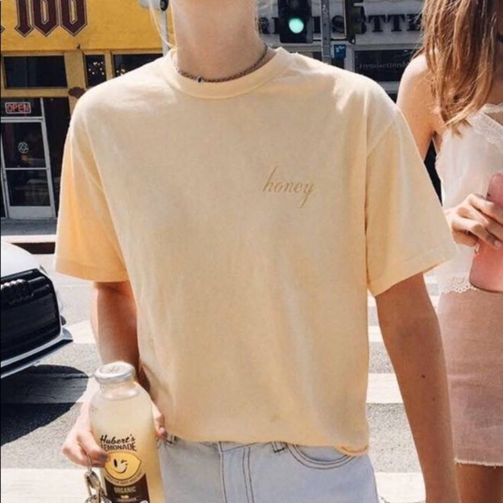 Brandy Melville Yellow Cropped Honey Shirt